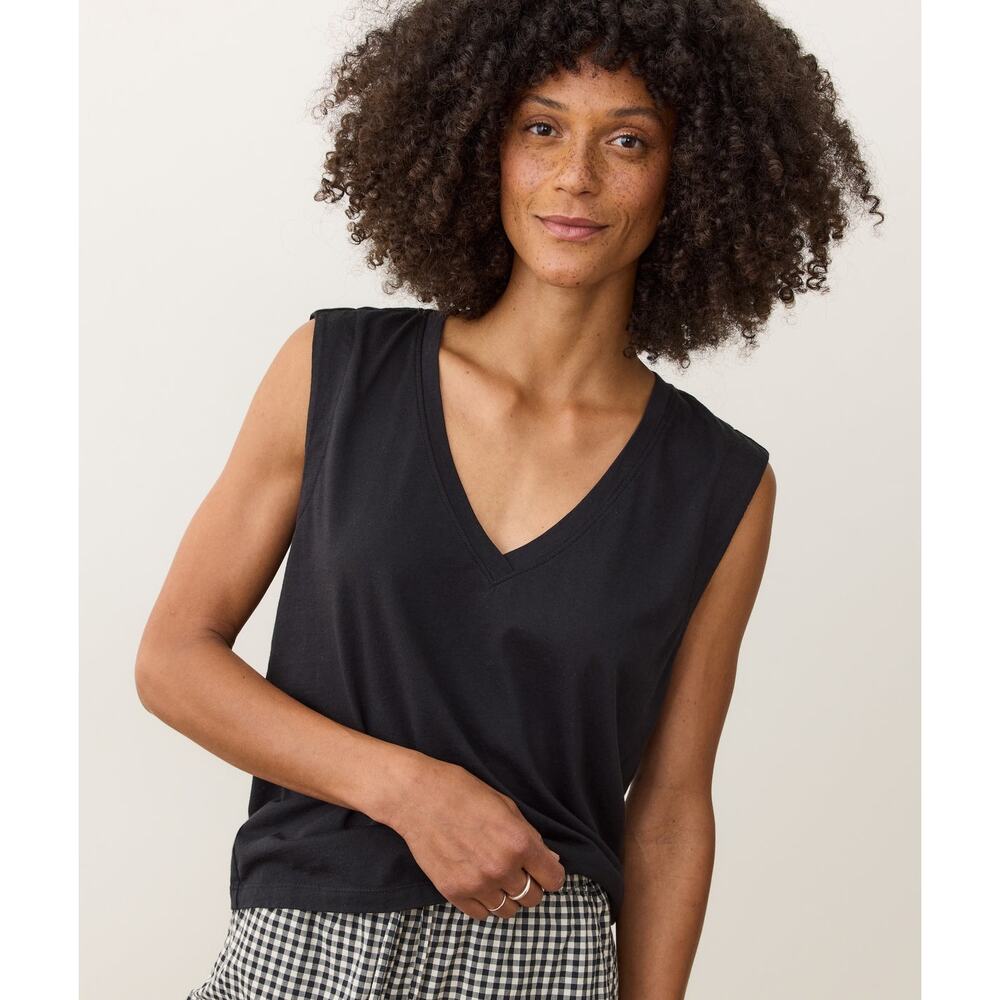 NWT Marine Layer Women's Pima Tissue V-Neck Tank in Black size Large